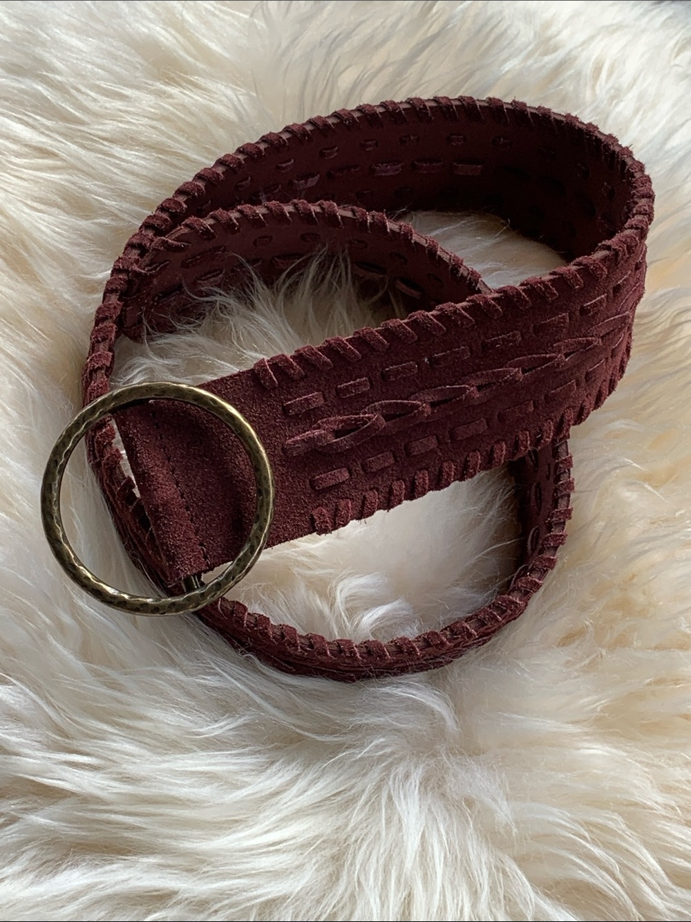 Lucky Brand Woven Style Leather Suede Belt Reddish Brown
